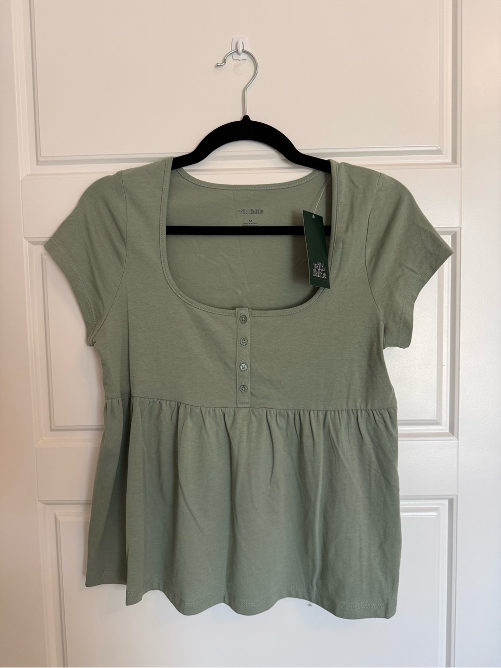 wild fable Sage Green Short Sleeve Peplum Henley Top